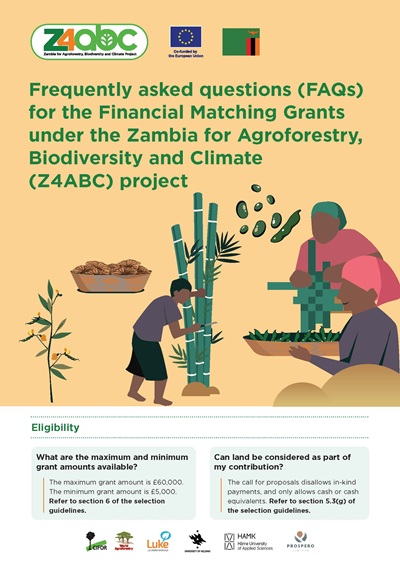 thumbnail of Frequently asked questions (FAQs) for the Financial Matching Grants under the Zambia for Agroforestry, Biodiversity and Climate (Z4ABC) project